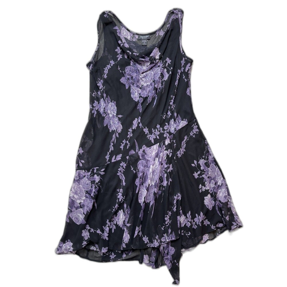 Y2K Asymmetrical Hem Beaded Midi Floral Dress Dark Fairy Whimsigoth Grunge Sz 3X